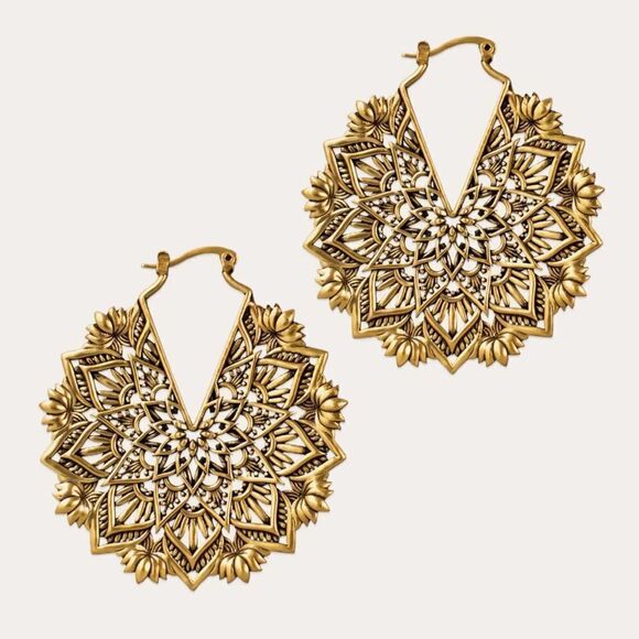 Floral print hoop earrings N139 - Picture 1 of 5